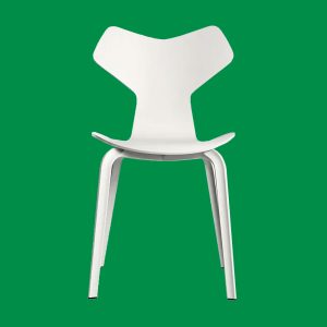 Arne-Jacobsen-Grand-Prix-stol-Fritz-Hansen-4130-hvid-træben-grøn