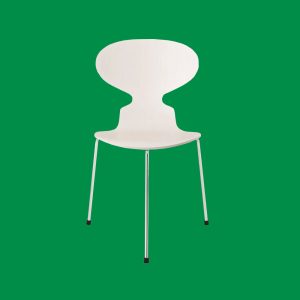 Arne-Jacobsen-Myren-stol-Fritz-Hansen-3100-hvid-krom-grøn